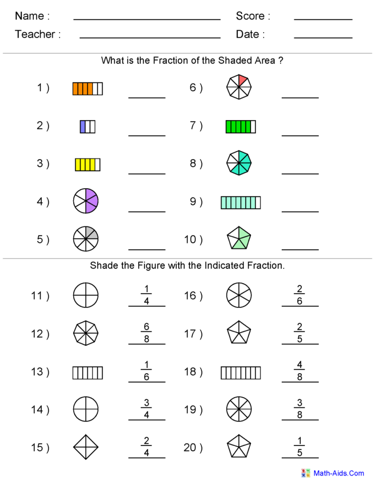 Printable Math Worksheets Grade 4 Fractions