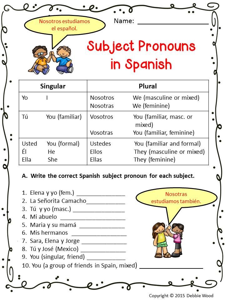 Spanish Subject Pronouns Worksheet Pdf Answer Key
