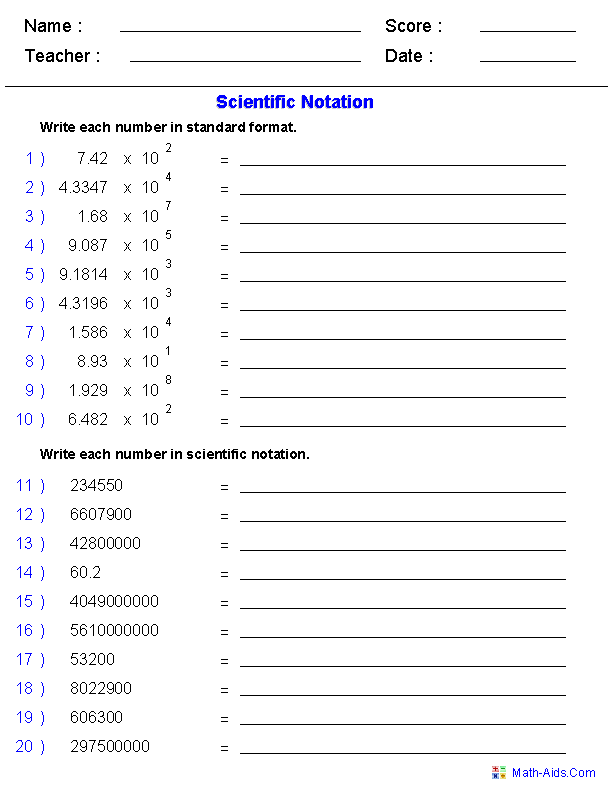 8th Grade Answer Key Scientific Notation Worksheet