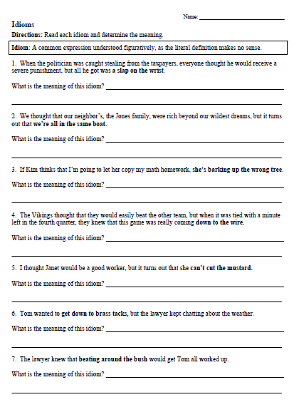 8th Grade Figurative Language Worksheets With Answers Pdf