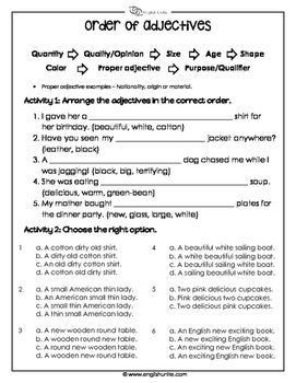 Grade 7 Order Of Adjectives Worksheets With Answers