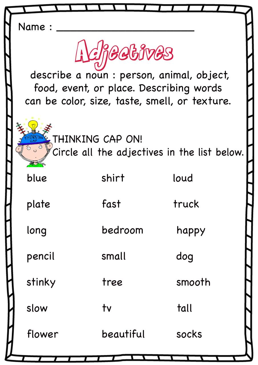 Free Printable Adjectives Worksheets For Kindergarten