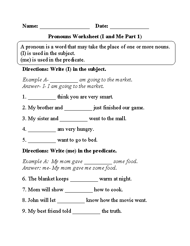 Personal Pronouns Worksheet Grade 6 Pdf