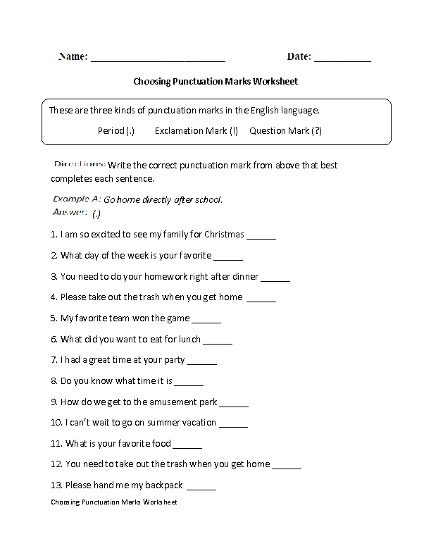 Punctuation Worksheets Grade 4 Pdf With Answers