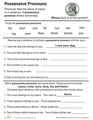 Grade 4 Possessive Pronouns Worksheet Pdf