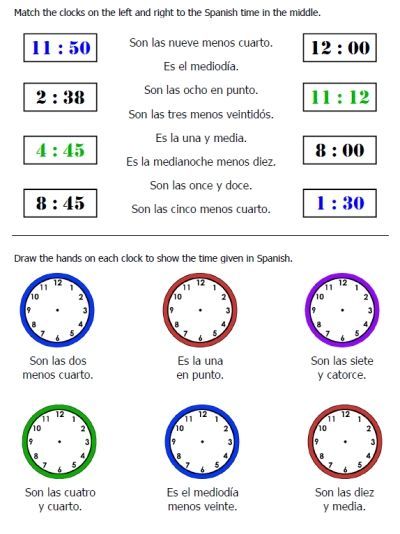 Printable Telling Time In French Worksheets Pdf
