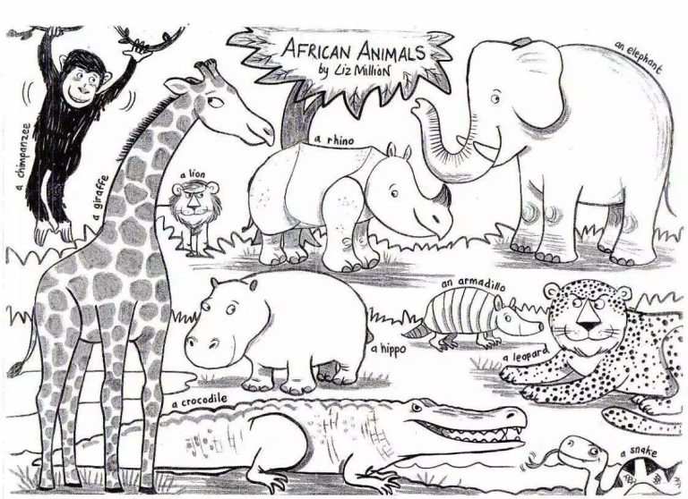 African Animals Colouring Sheets