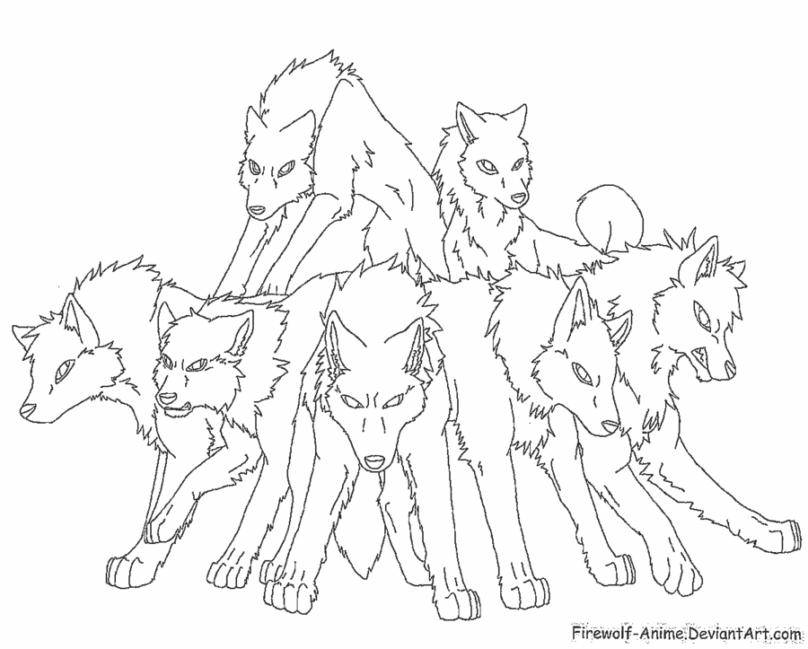 Anime Wolf Wolf Pack Coloring Pages