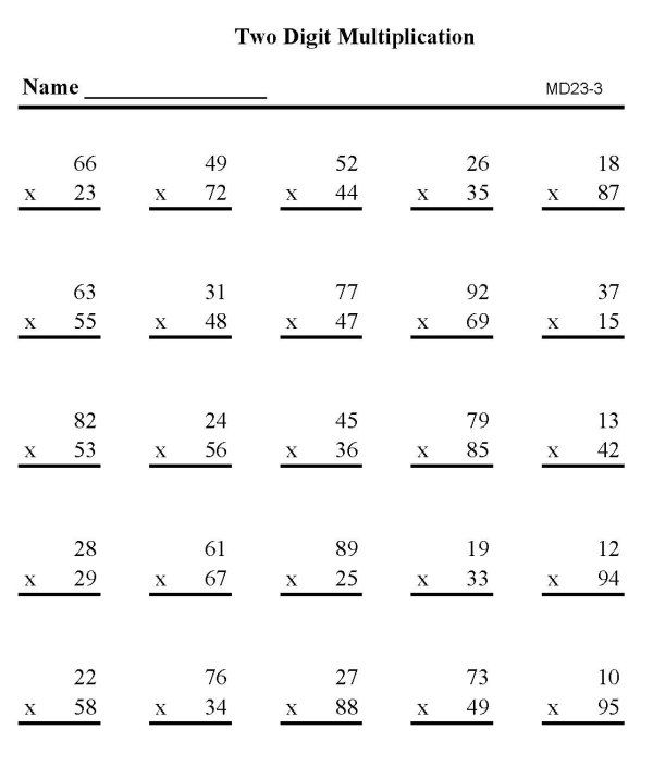 DOUBLE DIGIT MULTIPLICATION PRACTICE SHEET Sheets