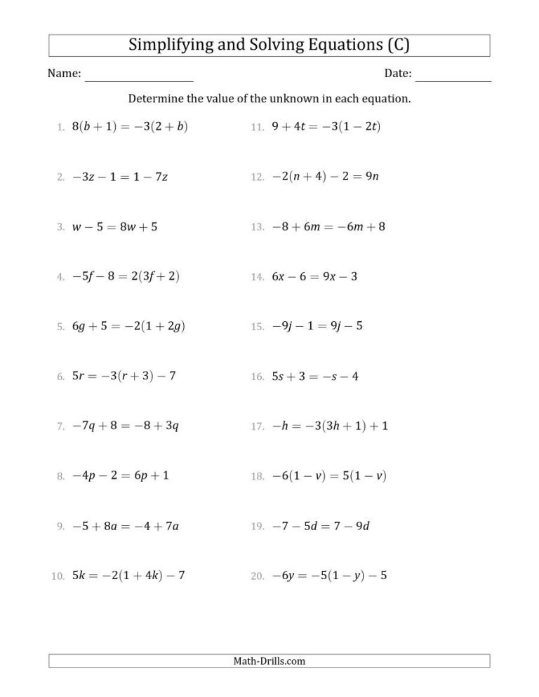 Solving Equations With Distributive Property Worksheet Easy