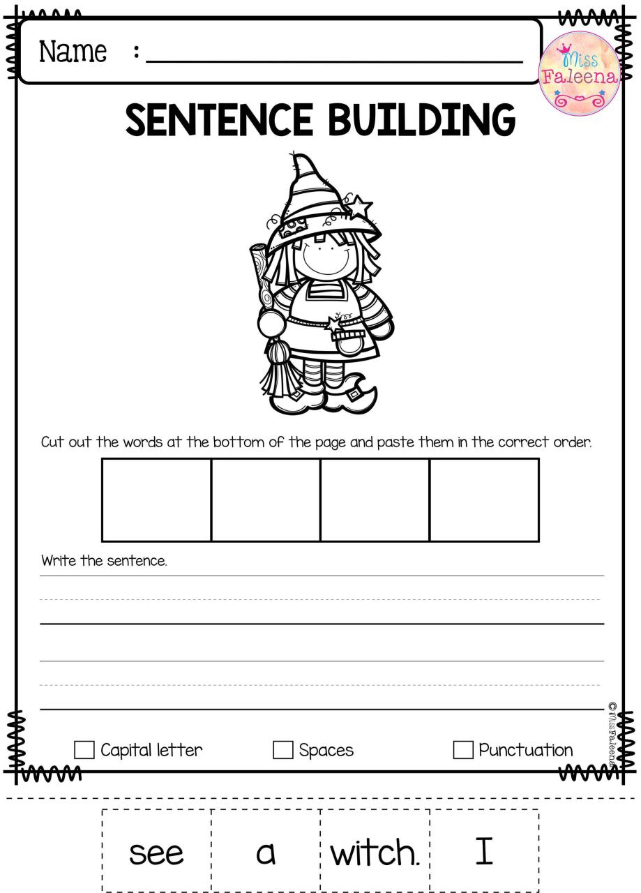 Kindergarten Sentence Building Worksheets