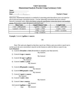 Dimensional Analysis Worksheet Answers