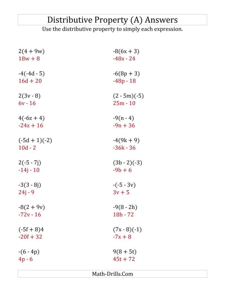 Solving Equations With Distributive Property Worksheet Answer Key