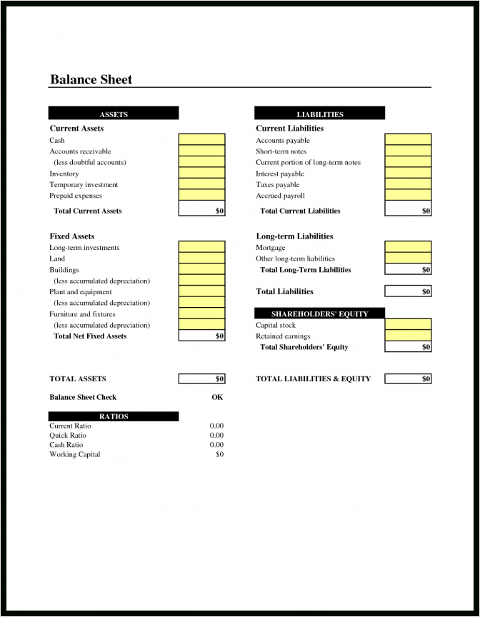 Small Business Assets And Liabilities Worksheet