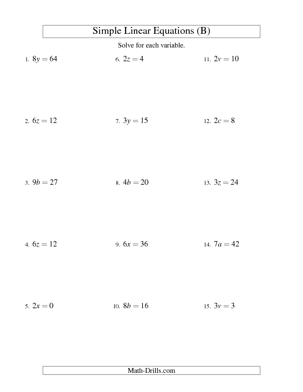 Solving Equations With The Variable On Each Side Worksheet Answers