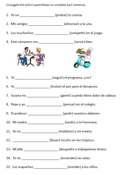 Present Tense Stem-changing Verbs Spanish Worksheet Answers