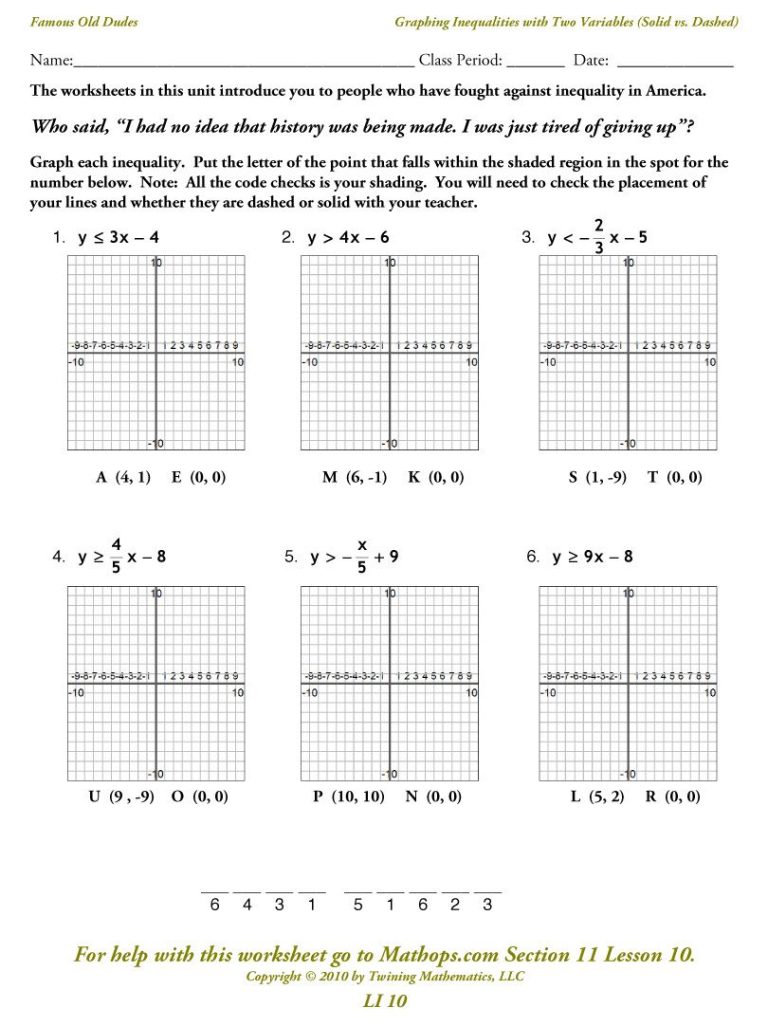 Solving Linear Inequalities In Two Variables Worksheet