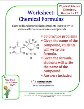 Writing Formulas From Names Worksheet Answers