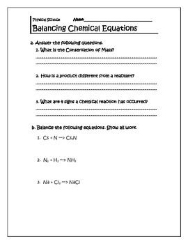 Balancing Chemical Equations Word Problems With Answers