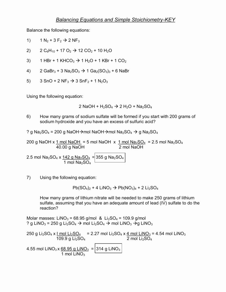 Chemical Equations And Stoichiometry Worksheet Key