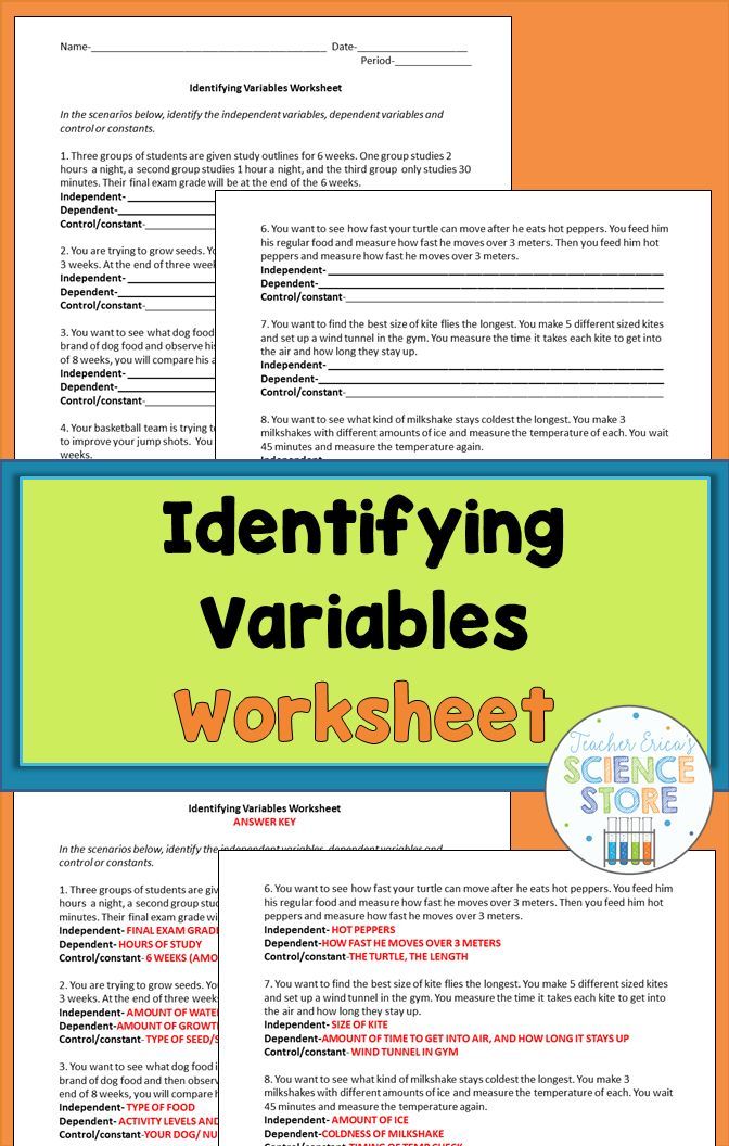 Independent And Dependent Variables Worksheet Answer Key