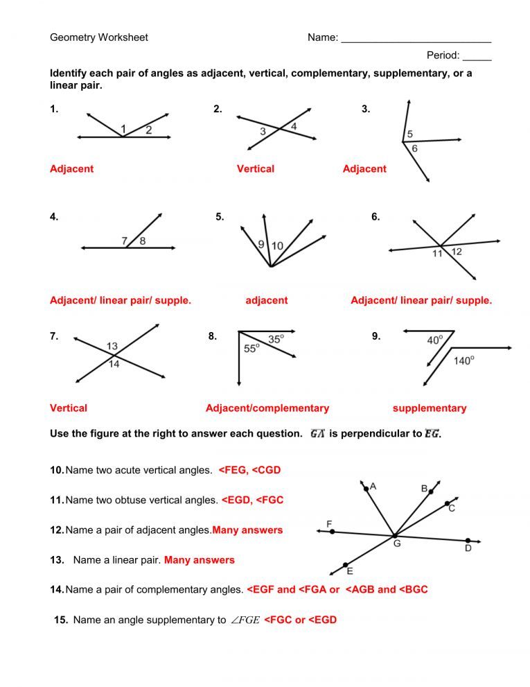 Pairs Of Angles Worksheet Answers Key Geometry