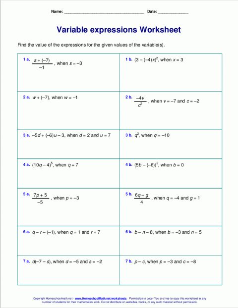 Algebraic Expressions Worksheet Pdf