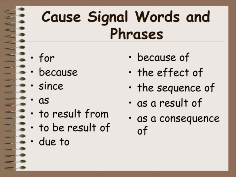 Cause And Effect Signal Words Worksheet