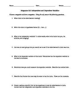Hypothesis And Variables Worksheet Answers