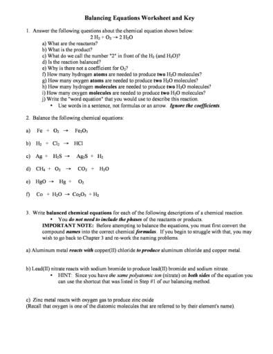 Balancing Chemical Equations With Polyatomic Ions Worksheet Answers