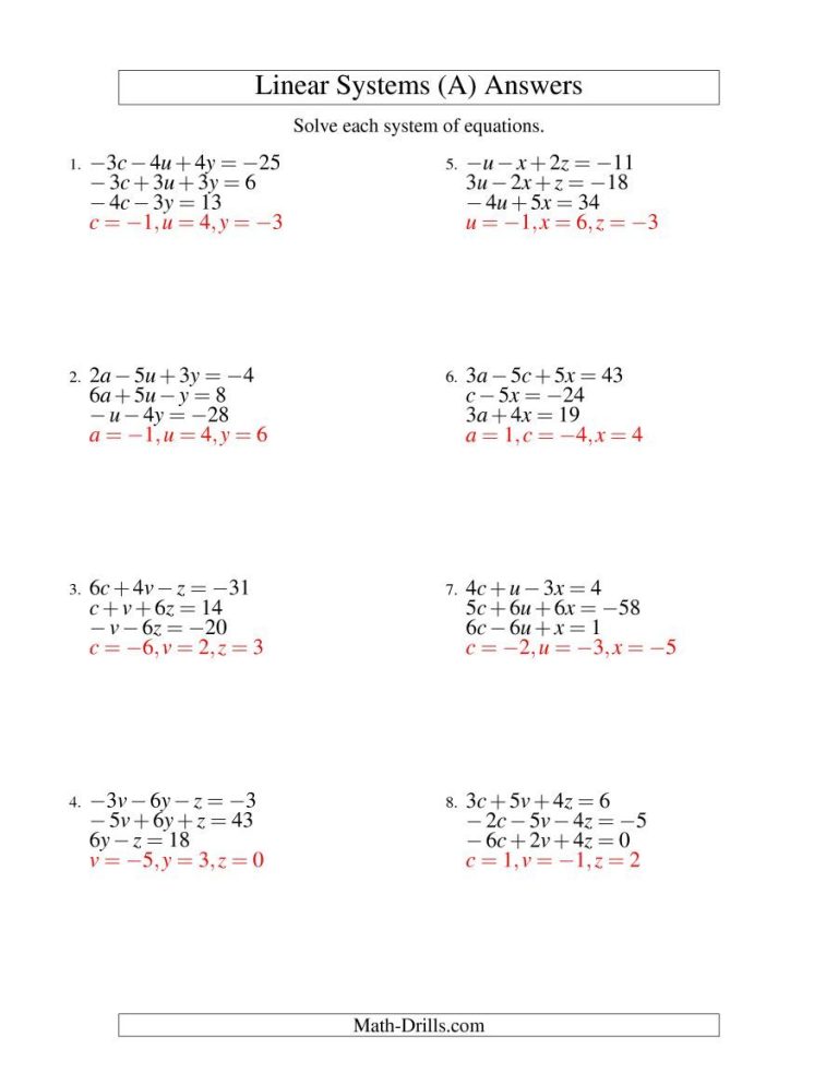 Two Variable Equations Worksheet