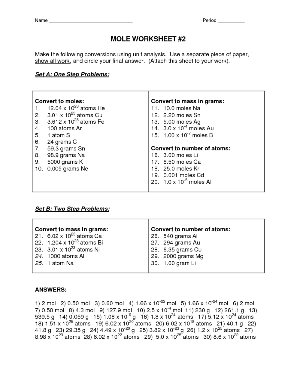 Chemistry Unit 4 Worksheet 4 Answers