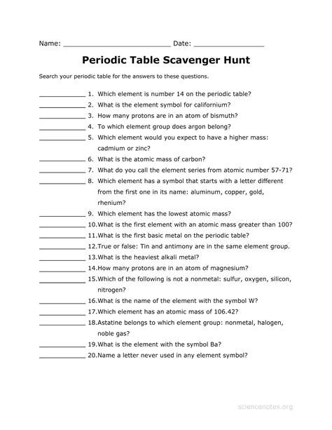 The Periodic Table Worksheet Answer Key