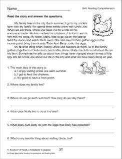 Third Grade Reading Passages With Multiple Choice Questions