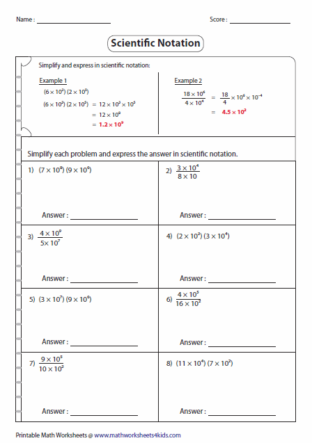 Adding Subtracting Multiplying And Dividing Scientific Notation Worksheet