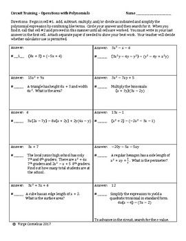 Operations With Polynomials Worksheet Algebra 1 Answer Key