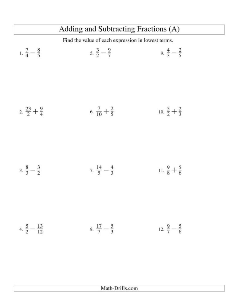 Adding And Subtracting Mixed Numbers With Unlike Denominators Worksheets Pdf