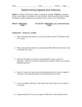 Speed And Velocity Worksheet Answers