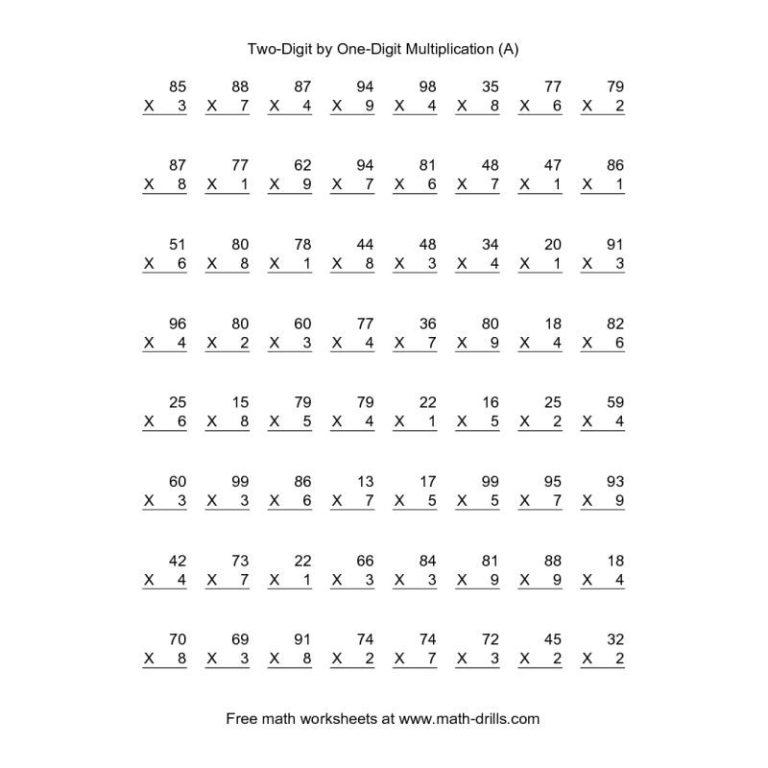 2 3 And 4 Digit By 1 Digit Multiplication Worksheets