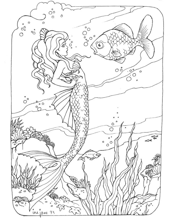 Cute Printable Mermaid Under Sea Mermaid Coloring Pages