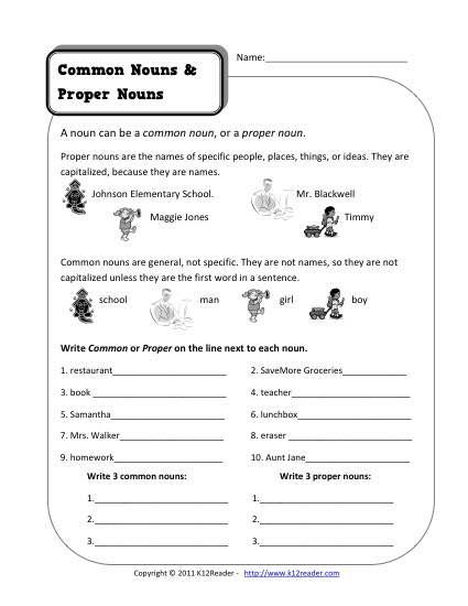 1st Grade Common And Proper Noun Worksheets