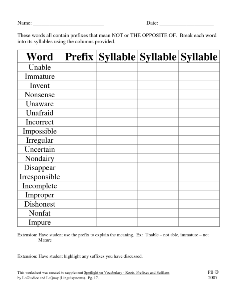 2nd Grade Prefix And Suffix Worksheets