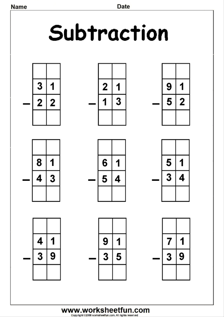2 Digit Subtraction With Regrouping Worksheets Free