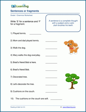 1 Grade English Grammar Worksheets