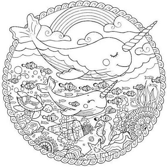 Narwhal Cute Kawaii Unicorn Coloring Pages