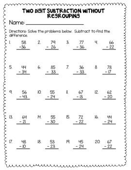 2 Digit Subtraction With And Without Regrouping Worksheets 2nd Grade