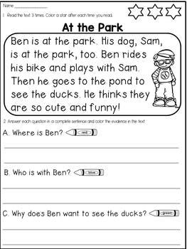 1st Grade Reading Comprehension Passages With Multiple Choice Questions