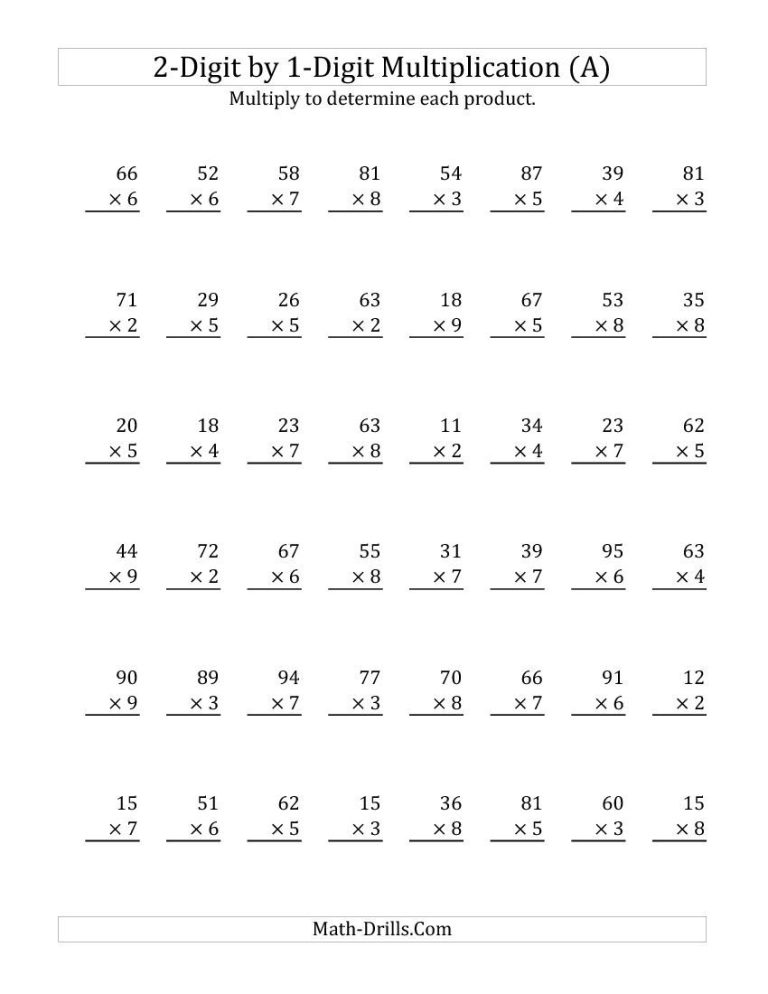 2 Digit Multiplication Worksheets Printable Grade 5