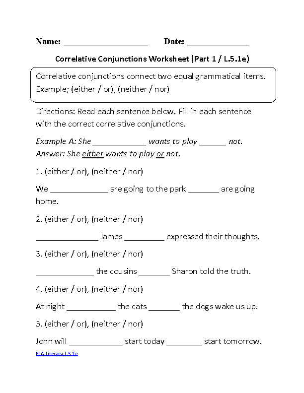 4th Grade Conjunctions Worksheets For Grade 4