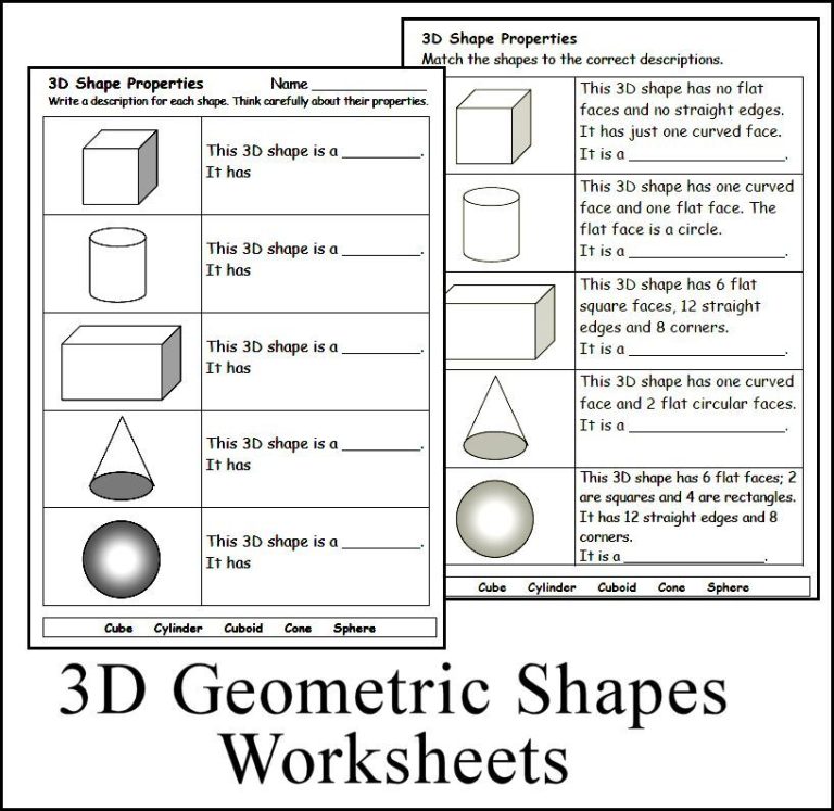3d Shapes Worksheets For 3rd Grade
